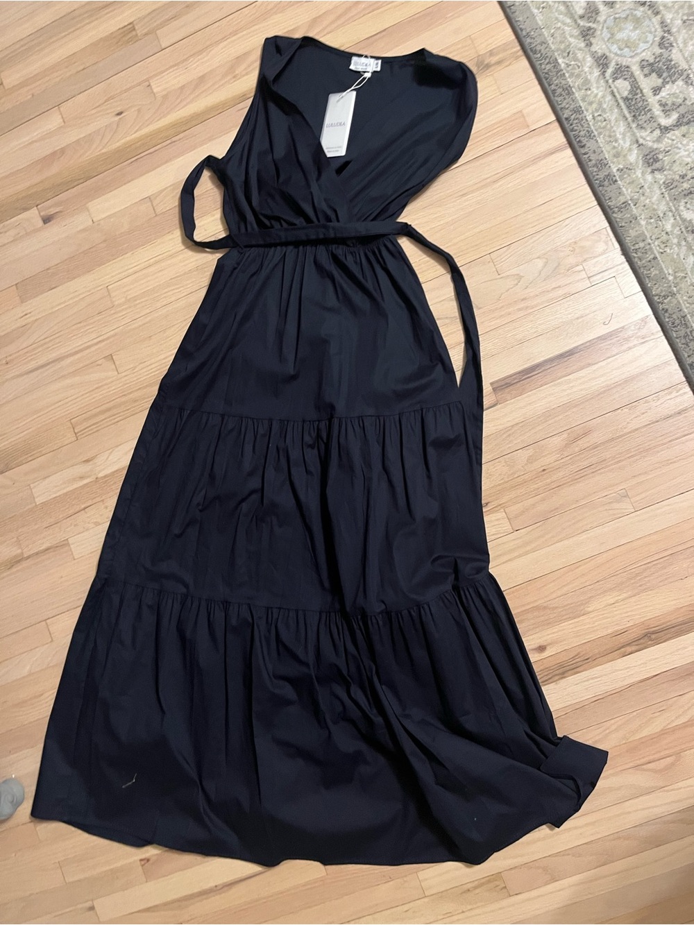 NWT Navy Wrap Tiered Maxi Dress with Self Tie